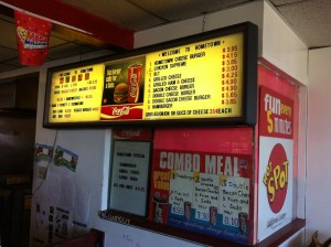 The Burger menu, look at those prices... haven't changed much since I was in high school.