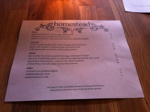 Front Side of Menu (Dish offerings) for the evening