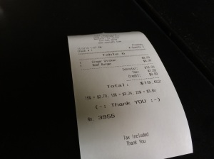 Almost $20.00 for crappy fries and an imitation ramen burger? Take a note of the suggested gratuity chain...