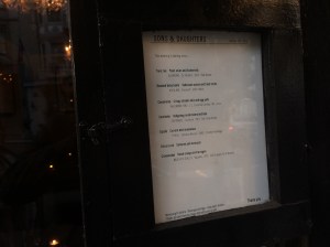 The Menu for our dinner that evening