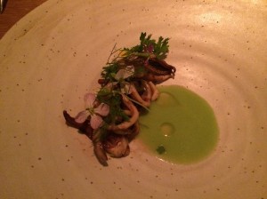 Unripe Green Tomato w/ Dill, Monterey Bay Squid w/ Flowering Watercress