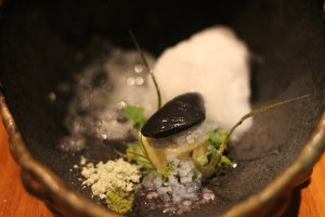 Under The (Citrus) Sea Kingdom: Open Frame Sea Shell consists of: Yuzu Curd, Green Tea Mousse, Coconut Sake Sorbet